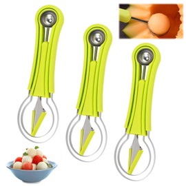 3-in-1 Fruit Cutter Stainless Steel Belly Chain Melon Cutter Fruit Cutter Melon Cutter Multifunctional 3 Items Watermelon Cutter and Cutter Set (Green)