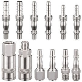 Spurtar 12 pcs Air Line Connectors, 1/4" BSP Air Compressor Fittings with Male Female Thread, Airline Fittings with Hose Barb for 6, 8 & 10mm Hose