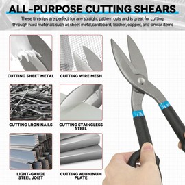 Heavy-Duty Cutting Shears Scissors 10 inch All-Purpose Tin Snips Utility Cutter with Comfort Grip, Industrial Gardening High Carbon Steel, Ideal for Sheet Metal, Stainless Steel, Copper, Aluminum
