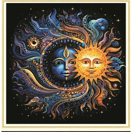 Meecaa Cross Stitch Kits 11 Count Embossed Yin Yang Sun Embroidery Kit with Accessories Pre-Printed (36x36cm) (Face)