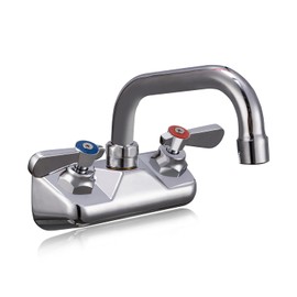 Phivan Commercial Sink Faucet - Leak Free Brass 4 Inch Wall Mount 2 Hole, 6" Swivel Spout 3 Compartment Sink Faucet for Restaurant/Industrial/Kitchen/Laundry/Bar