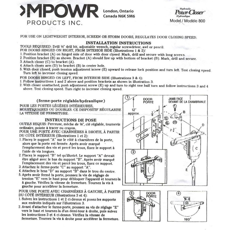 Screen and Storm Door Rotary Hydraulic Closer MP800