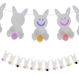 ArtCreativity Easter Bunny Garland - Hanging Easter Decorations Set with 10 Felt Rabbits, 9 Feet of Ribbon, and Needle for Stringing - Easter Bunny Decorations for Home, Office, or Classroom
