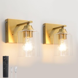 mikerkenly Battery Wall Sconce Lights – Set of 2 Wireless Rechargeable Dimmable Lamps with Warm LED, Gold Finish, Cordless Design for Bedroom, Entryway, Mirror or Artwork Lighting