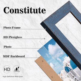 Anozie 12x16 Frame, Vintage 12x16 Picture Frame Plexiglass Glass for Wall Display, Rustic 12 x 16 Photo Picture Frame Large, Antique Blue Collage Gallery Wall Picture Frames, Widen Border