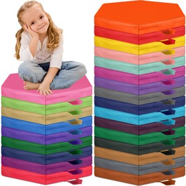 Timgle 25 Pcs Floor Cushions for Classroom 15 Inch Flexible Seating Bulk Foam Floor Seats Pillows Portable Classroom Seating with Handles for Kids Student Adult Daycare School Home Learning (Hexagon)