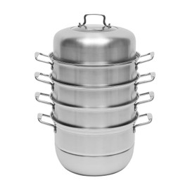 Steamer Pot 12.6in/32cm, 5 Tier Steamer for Cooking, 12.6 Inch Stainless Steel Steamer Pot with Tempered Glass Lid, Handles on Both Sides, Includes 2 Steaming Septa, Ideal for Vegetable, Food, Kitchen