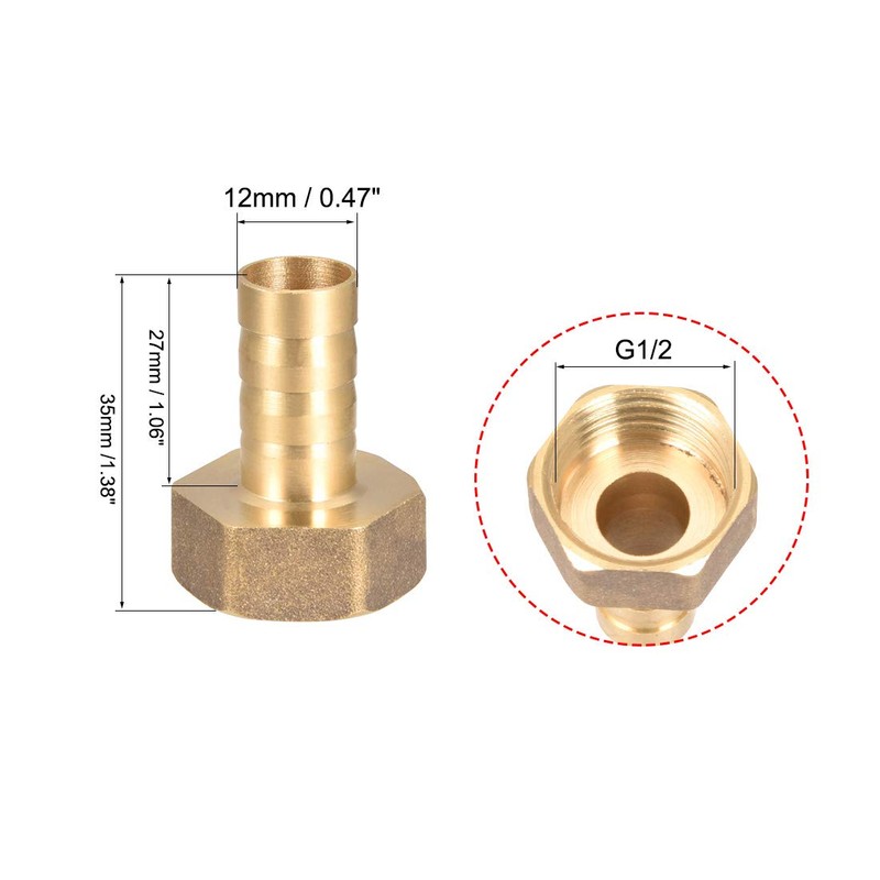 sourcing map Brass Hose Nozzle Connector 12 mm Barb G1/2