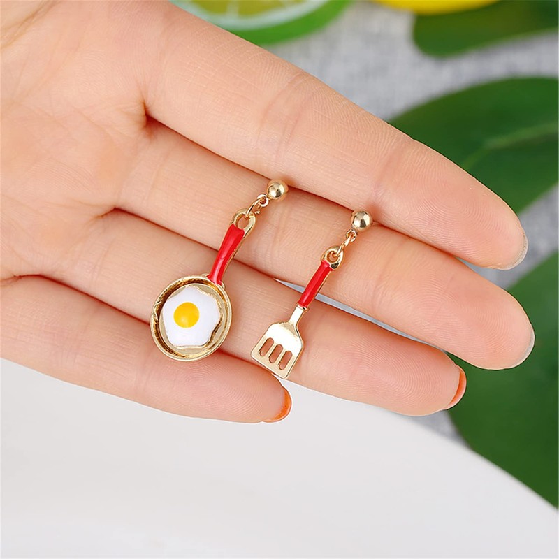 ANDPAI Cooking Baking Chef Charms Earrings Frying Pan Fried Egg