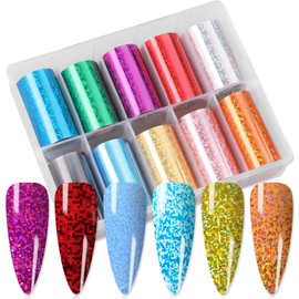 DANNEASY 10 Roll Glitter Nail Foil Transfer Holographic Nail Foils Sheets Shinny Nail Stickers for Women Starry Sky Nail Art Foil for Nails Design 3D Nail Art Decoration