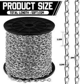 Yaocom 50ft Jack Chain with 10 pcs S Hooks Galvanized Steel Twist Chain with Spool-Weldless for Hanging Fixture, Bird Feeders, Overhead Lights, Artworks, Flowerpots(2mm, Silver)