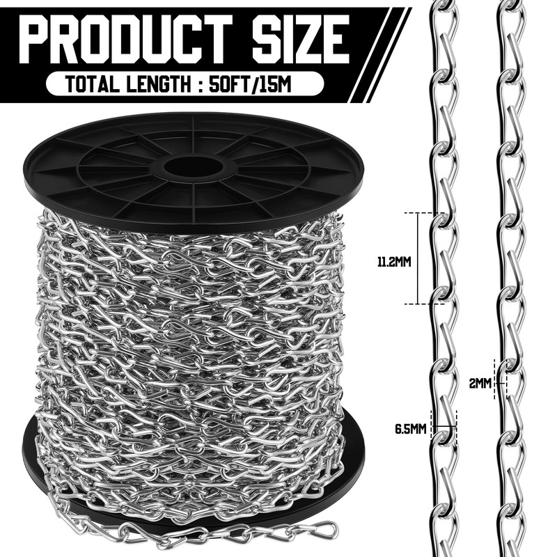 Yaocom 50ft Jack Chain with 10 pcs S Hooks Galvanized