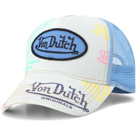 Von Dutch Monogram Trucker Cap - Retro Snapback Cap for Men and Women - Adjustable Snap Fit Panel, Mesh Rear, Curved Bill, Size One Size, Half Blue