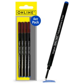 ONLINE 4 x Rollerball Refill Compatible with Faber-Castell, Senator, Schneider | Blue with 0.7 mm Line Width I Replacement Refill for Rollerball Pen I Rollerball Refill in accordance with ISO 14145-2