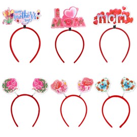 Vocoliday Happy Mother's Day Headband, Mother's Day, Heart Headband, Flower Hairband, Mother's Day Hair Accessories for Birthday, Mother's Day, Valentine's Day, Costume, Party Decoration, Pack of 6