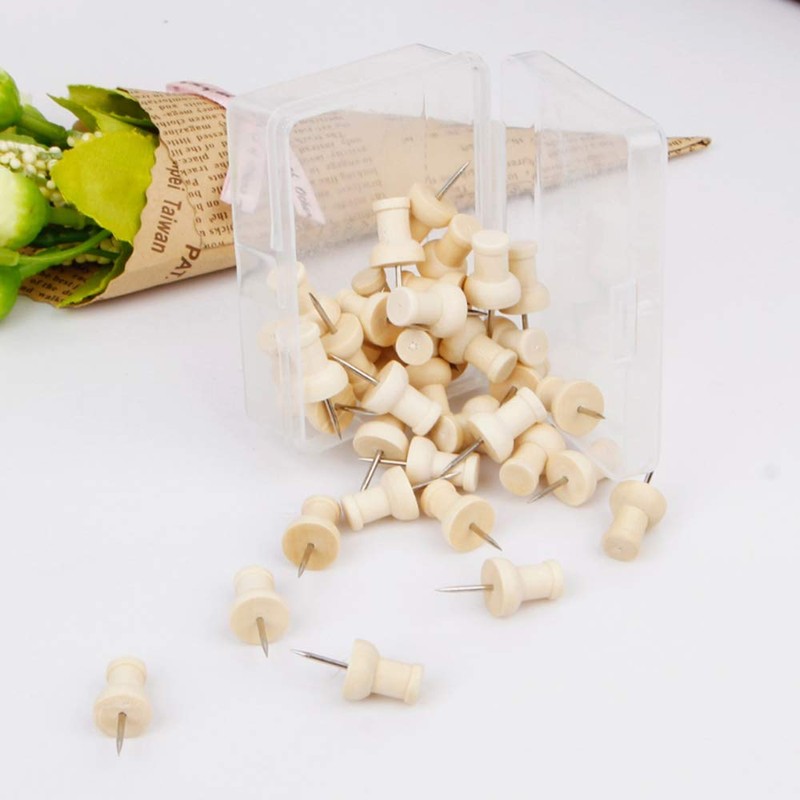 40 Pieces Wooden Push Pins Cork Board Pins Wooden Thumb