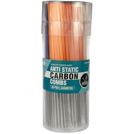 Dream World Anti Static Pin Tail Parting Carbon Combs Assorted Color 36 Pcs Jar