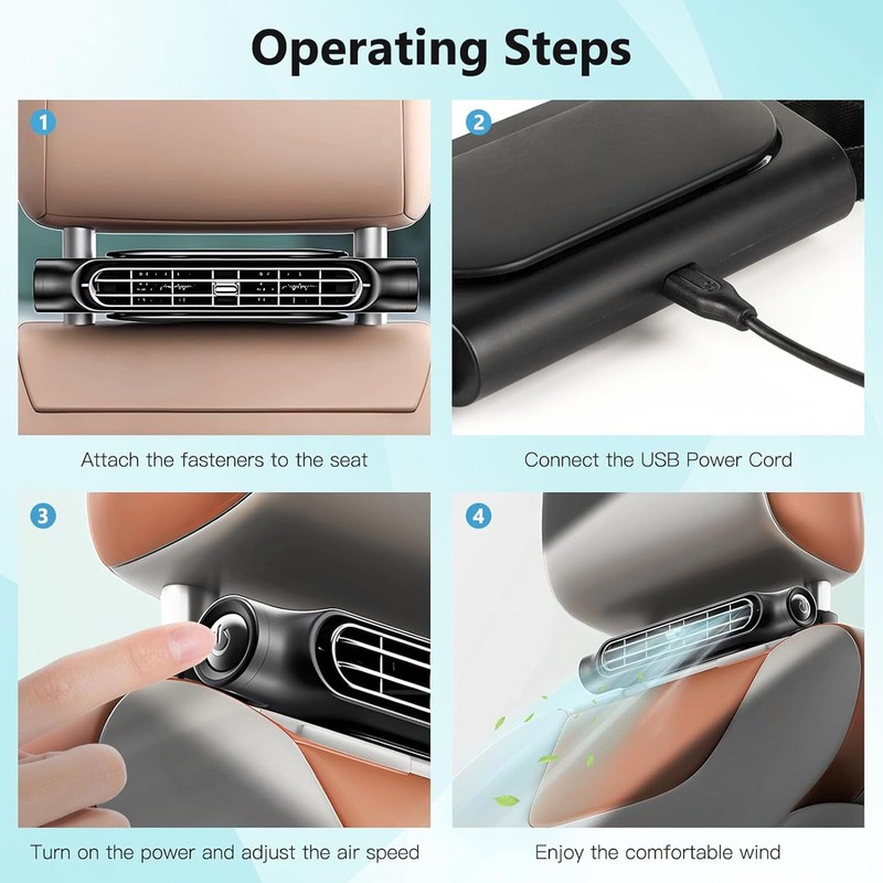 Yosoo Car chair Cooling Fan USB Bladeless Angle 3 Speeds