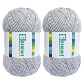 2 Skein（2×50g）Crochet/Knitting Yarn，Soft Fluffy 100% Acrylic Yarn，Pink，Blue，Brown，Black，White，Grey Yarn for Crocheting Clearance (Grey)