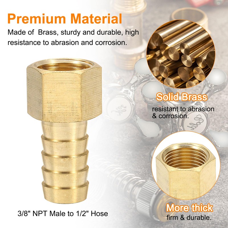 sourcing map Brass Barbed Fitting 3/8" NPT Female to 1/2"