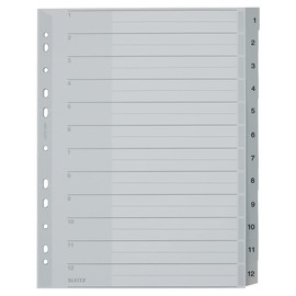 Leitz Plastic Index (1-12, A4, PP, 12 Sheets), Grey