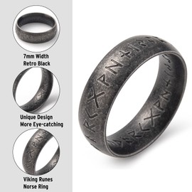 WESTMIAJW 7mm Viking Rings for Men Norse Runes Ring Jewellery Size S