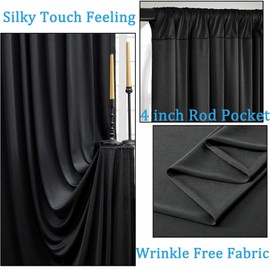 NSSONBEN 50ftx10ft Wrinkle Free Black Backdrop Curtains Panels for Parties, 10 Panels 5x10ft Polyester Photo Backdrop Drapes for Birthday Wedding Photography Home Decorations