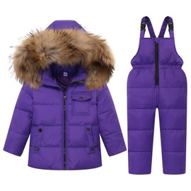 JiAmy Kids Winter Puffer Jacket and Snow Pants 2-Piece Snowsuit Ultralight Skisuit Set Purple,110/3-4 Years