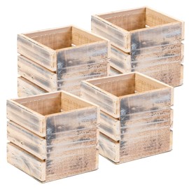 Wood Planter Box with Wine Crate Styled, 5 Inch Square, Rustic Whitewashed, Plastic Liner, Garden Centerpiece Display, Wedding Flowers Holder, Home and Venue Decor, (Set of 4) (Whitewash)