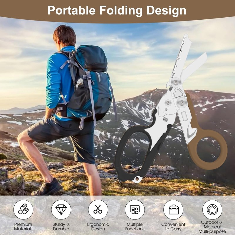 Rescue Scissors, Trauma Scissors, 6-in-1 Foldable Trauma Scissors, Emergency Scissors,