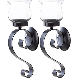 Smart Living Company Set of 2 Metal Scrolling W/Fluted Glass Candle Holder Wall Sconce New~10015371