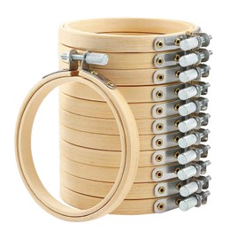 QLOUNI 12 Pcs 5 Inch Bamboo Embroidery Hoops Set, Wooden Round Cross Stitch Hoops Adjustable Mini Sewing Circle Hoop Rings Bulk for Home Ornaments and Art Craft Handy Sewing