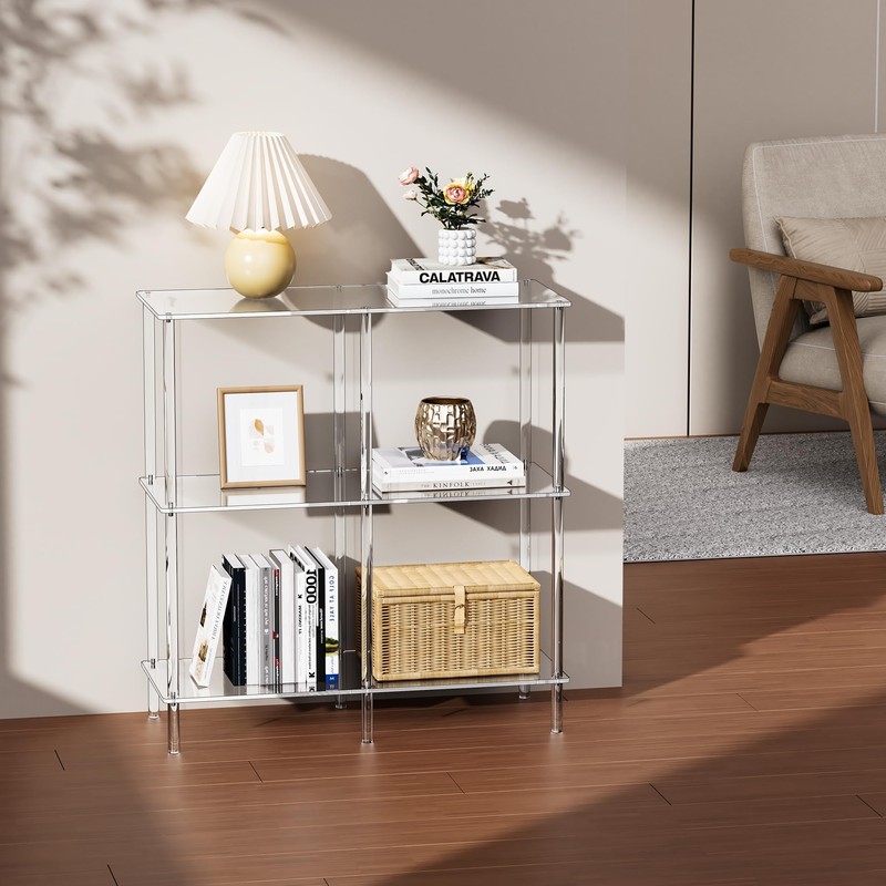 Acrylic Side Table Clear 3-Tier End Table for Living Room,