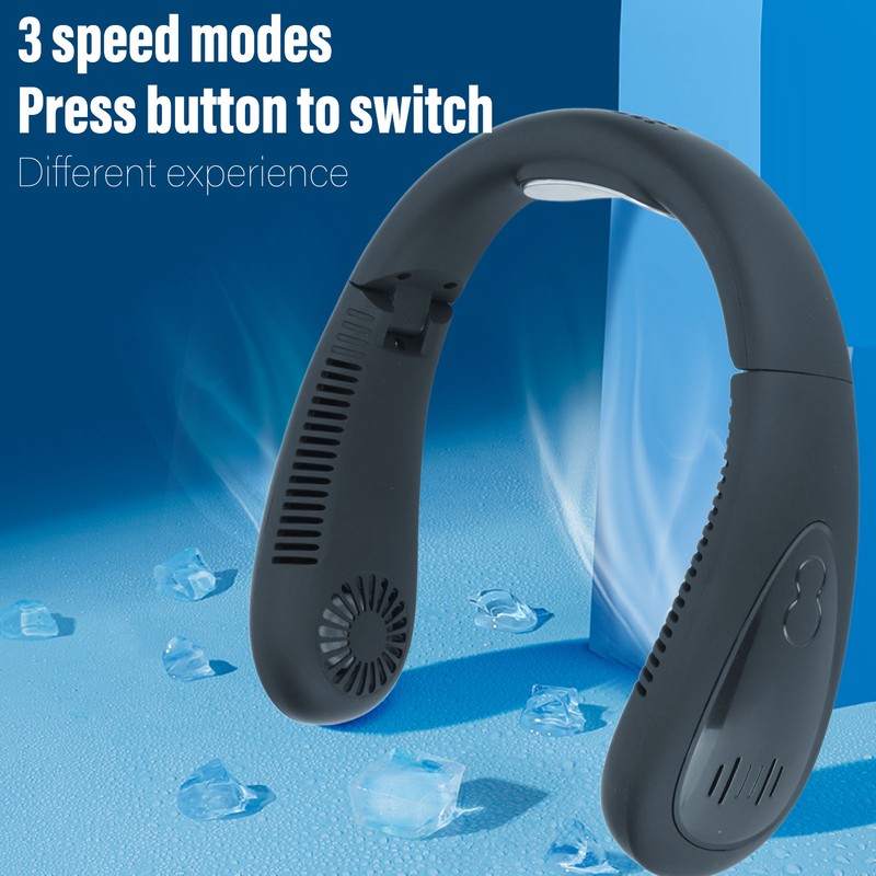 Neck Fan Black 3 Speed Modes USB Charge Hands Free