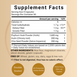 NatureBell Psyllium Husk Capsules 2,000mg Per Serving, 360 Count, with Inulin & Chia Seed – Soluble Fiber for Digestion – Plant Based Herbal Fiber Supplement, Non-GMO, Gluten Free