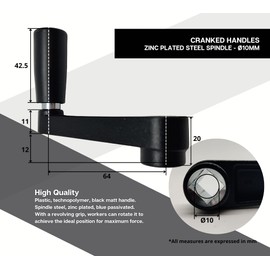 DOJA Industrial | Crank Revolving Handle 10 mm | 1 Unit | Crank Revolving Handles for Lathe Machine, Milling Machine, Hand Grinder | Rotating Handle Zinc Plated-Plastic Coated with Square Tool Hole