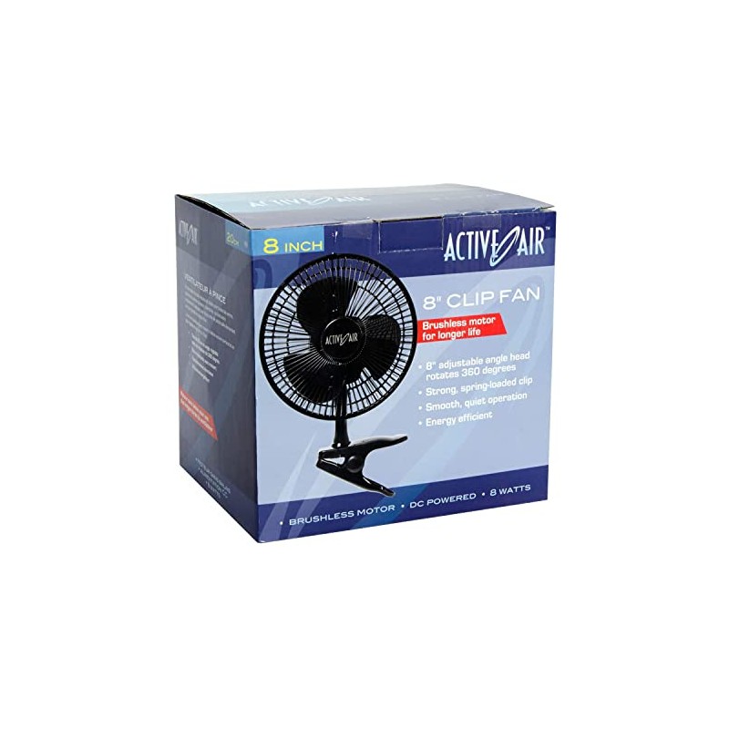 Active Air 7.5W Ultra Quiet Brushless Clip Fan, 8"