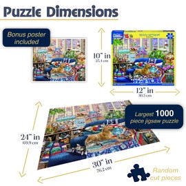 White Mountain Puzzles Beach Retreat 1000 Piece Jigsaw Seek & Find Cat and Dog Puzzle