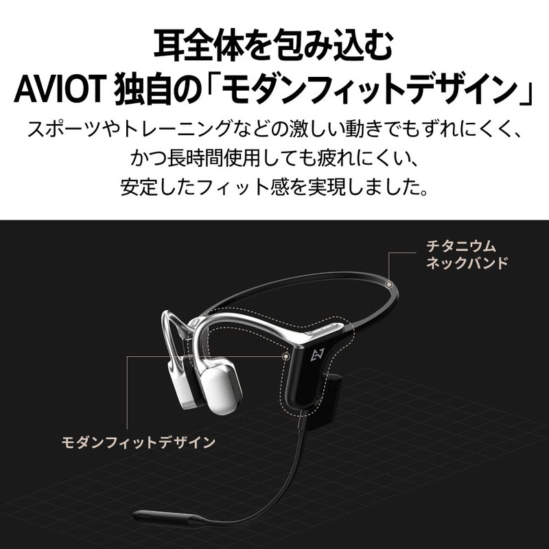 AVIOT WB-E1M Bone Conduction Headset, Includes Bloom Microphone, Running, Earbuds,