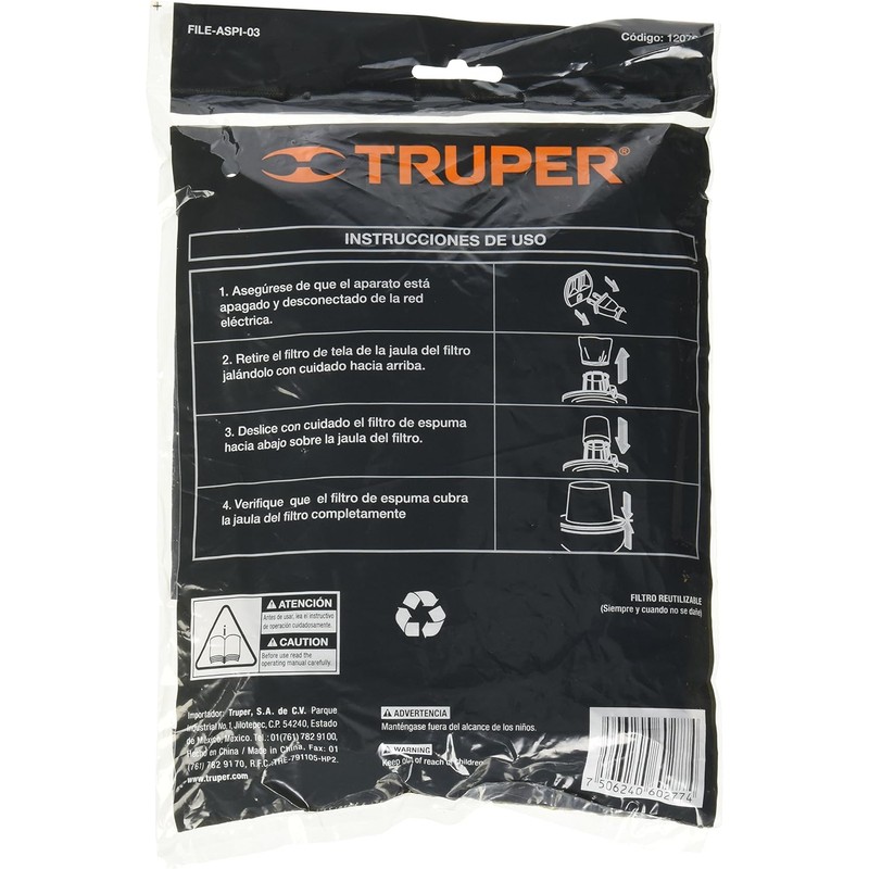 Truper FILE-ASPI-G1, Filtro de espuma para aspiradoras 3 y 4