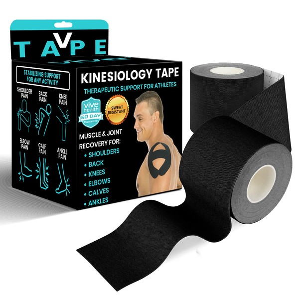 Vive Kinesiology Tape (16.4 Feet) - Therapeutic Athletic Support Tape - Uncut Kensio Roll - Muscle and Joint Recovery for Shoulder, Back, Knee, Elbow and Ankle Pain Relief - Waterproof for Sports