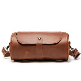 MaRowsm Men's Elegant Round Multifunction Shoulder Bag Crossbody PU Leather, Braun
