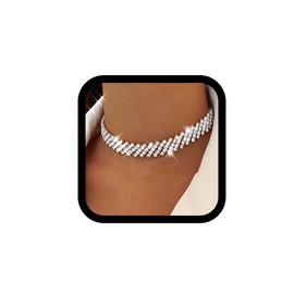 Reaky Rhinestone Choker Necklaces Silver Crystal Necklace Sparkly Choker Necklace Jewelry Accessories for Women (Silver)
