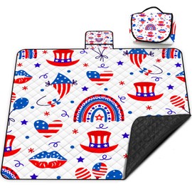 Extra Large Picnic Blanket Waterproof,80"x 80"Foldable Machine Washable Beach Blanket,Outdoor Blanket for 6-8 Adults,Suitable for Indoor Crawling,Park Beach,Camping,Hiking,Family Travel(Blue,Red)