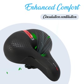 BWBIKE Large Comfortable City Bike Seat Wide Saddle Shock Absorbing Memory Foam Padded Exercise Bicycle Seat Waterproof Leather Cover Universal Soft Replacement Cycling Cushion, Red