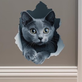 Gray Cat Decal - Wall Hole Sticker with 3D Effect
