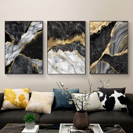 WADBTP Islamic Canvas Pictures, Islamic Canvas Painting, Marble Background Allah Islamic Arabic Calligraphy Poster, Living Room, Bedroom, Home Decor - Without Frame (Marble, 3 Pieces, 30 x 40 cm)