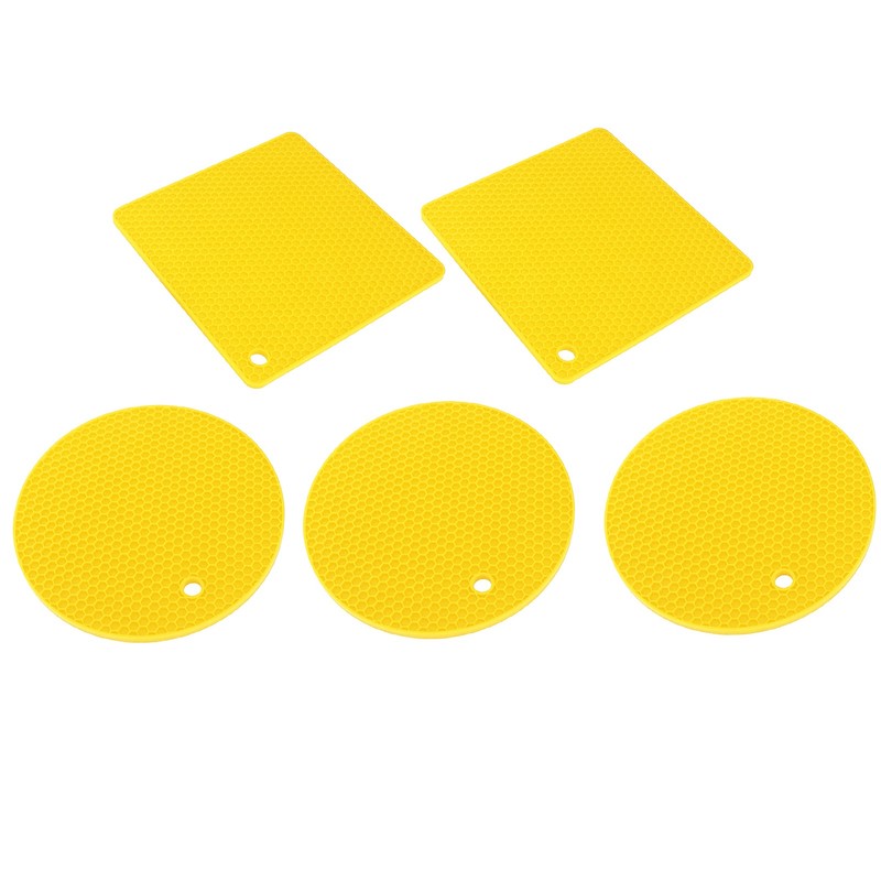 5Pcs Silicone Trivet Mat Square Round Honeycomb Hot Pad Non