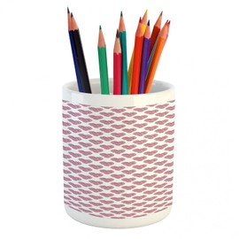 Ambesonne Spring Pencil Pen Holder, Blossoms Forms Heart Shapes Valentine's Day Orderly Repeated Illustration, Ceramic Pencil Holder for Desk Office Accessory, 3.6" X 3.2", White Pale Fuchsia