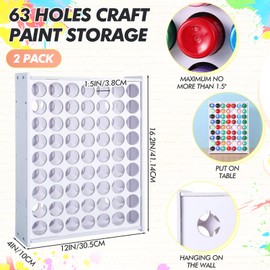 Sunnychicc 2 Pcs 63 Holes Craft Paint Storage Organizer Vertical Rack Stand 2 oz Paint Bottle Wall Mounted Storage for Art Supplies, White